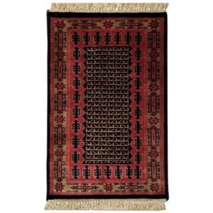 2x3 Feet Black Hand Knotted Wool Carpet Kanta