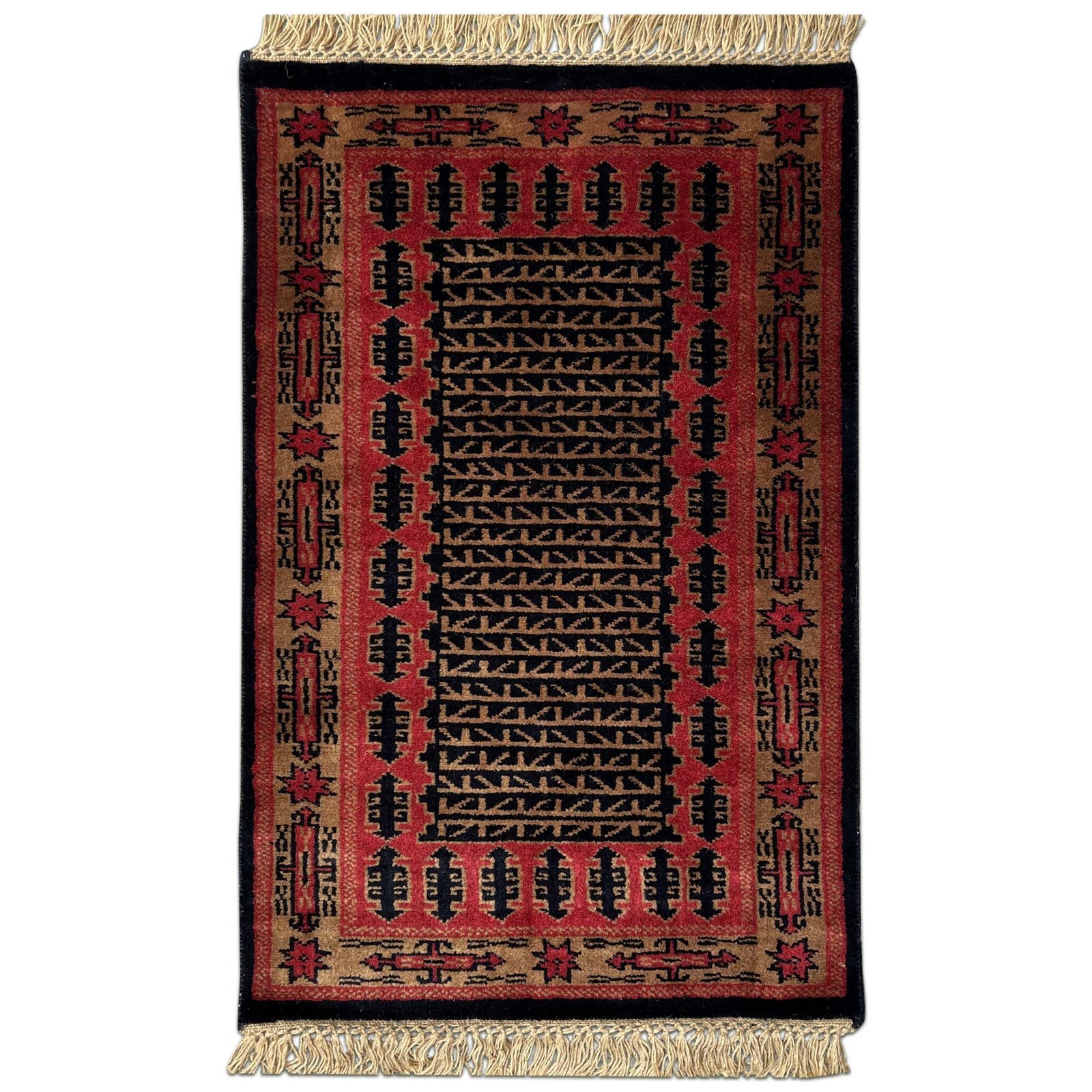 2x3 Feet Black Hand Knotted Wool Carpet Kanta