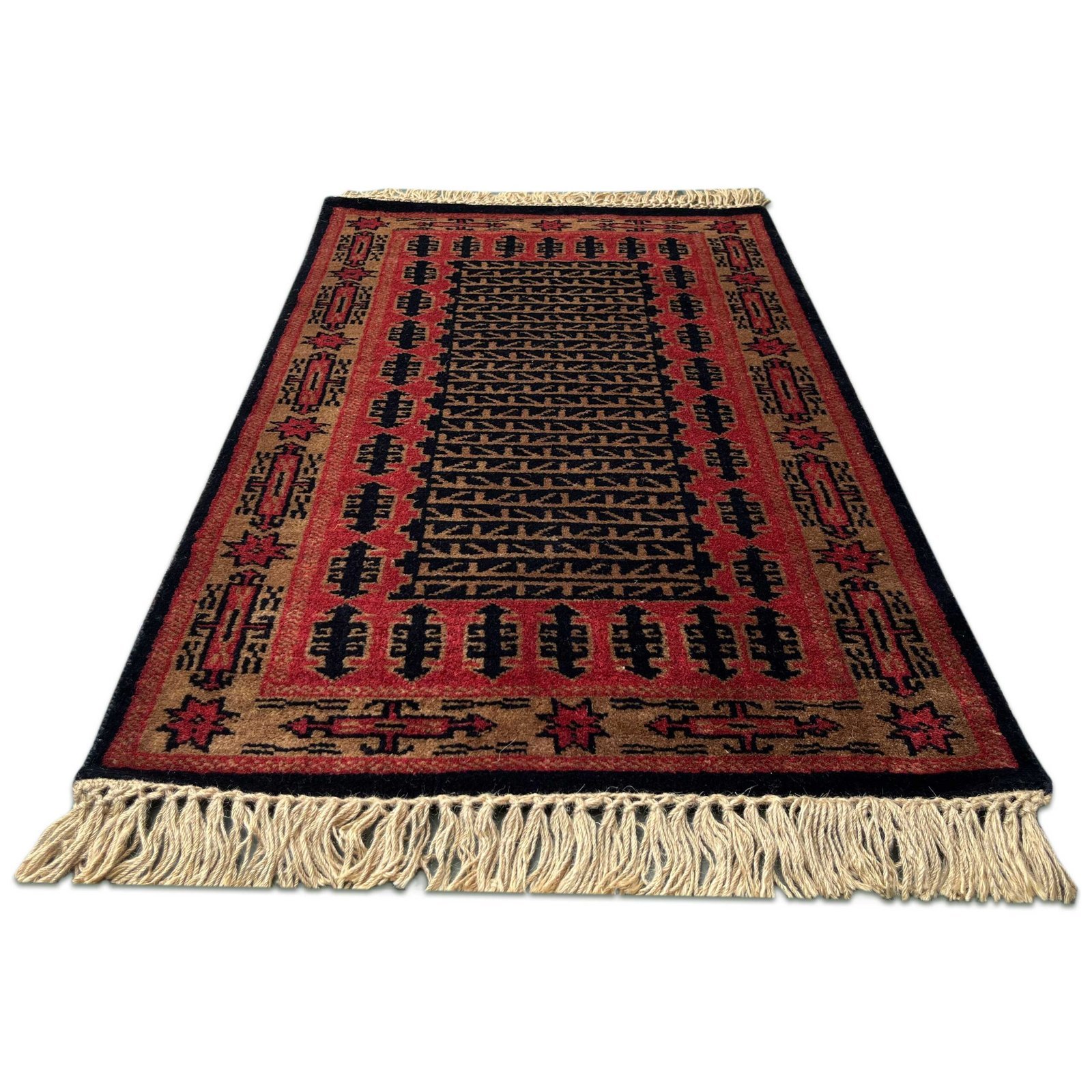 2x3 Feet Black Hand Knotted Wool Carpet Kanta - Image 3