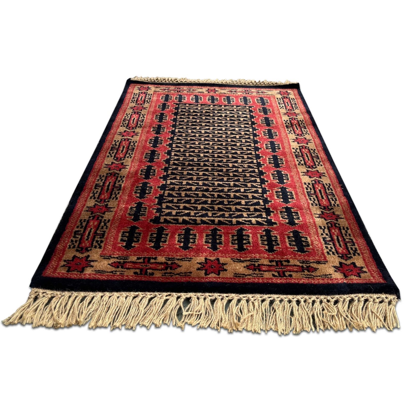 2x3 Feet Black Hand Knotted Wool Carpet Kanta - Image 4