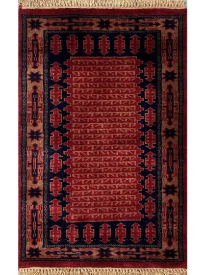 2x3 ft Hand Knotted Wool Red Tribal Carpet