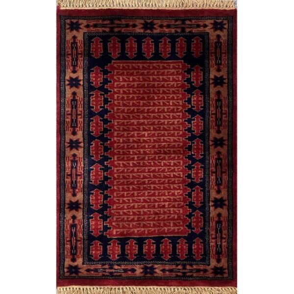 2x3 ft Hand Knotted Wool Red Tribal Carpet