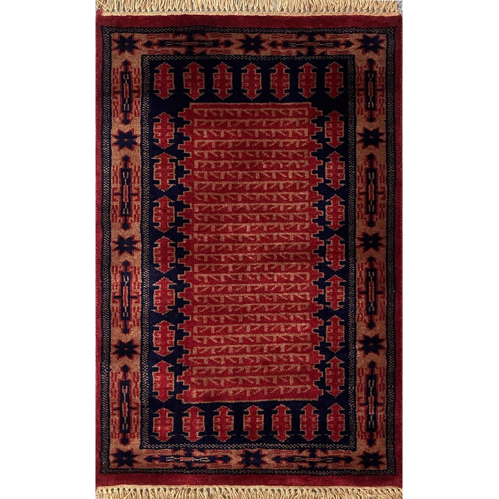 2x3 ft Hand Knotted Wool Red Tribal Carpet