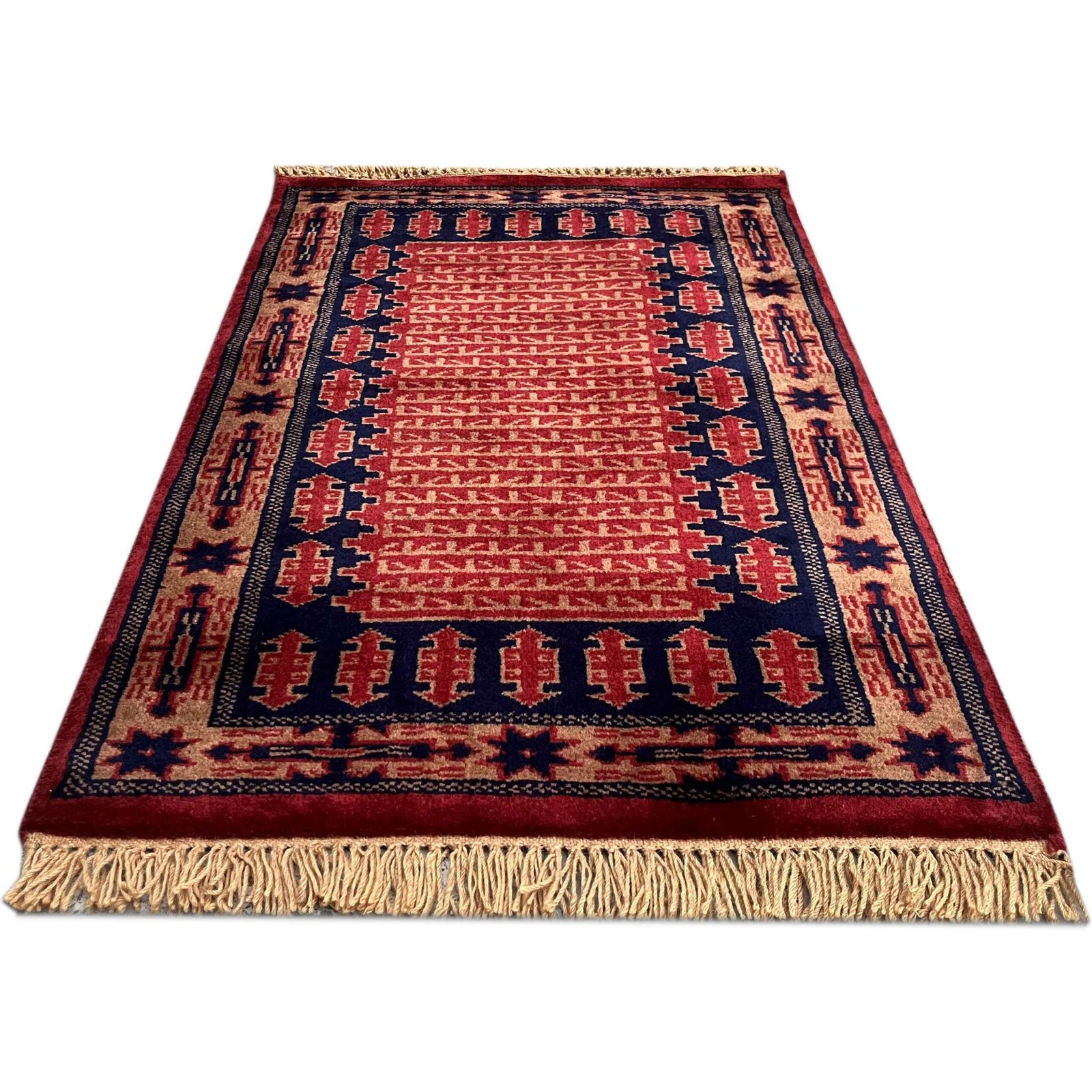 2x3 ft Hand Knotted Wool Red Tribal Carpet - Image 6