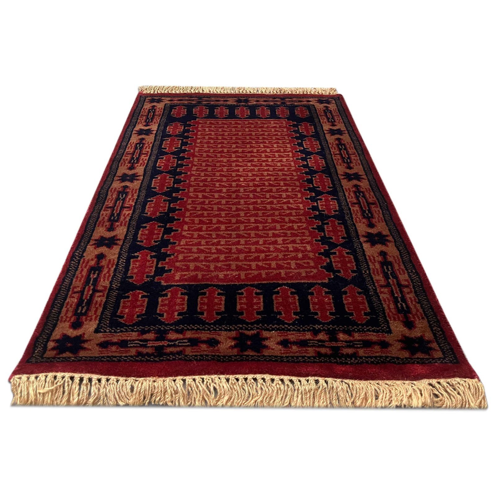 2x3 ft Hand Knotted Wool Red Tribal Carpet - Image 5
