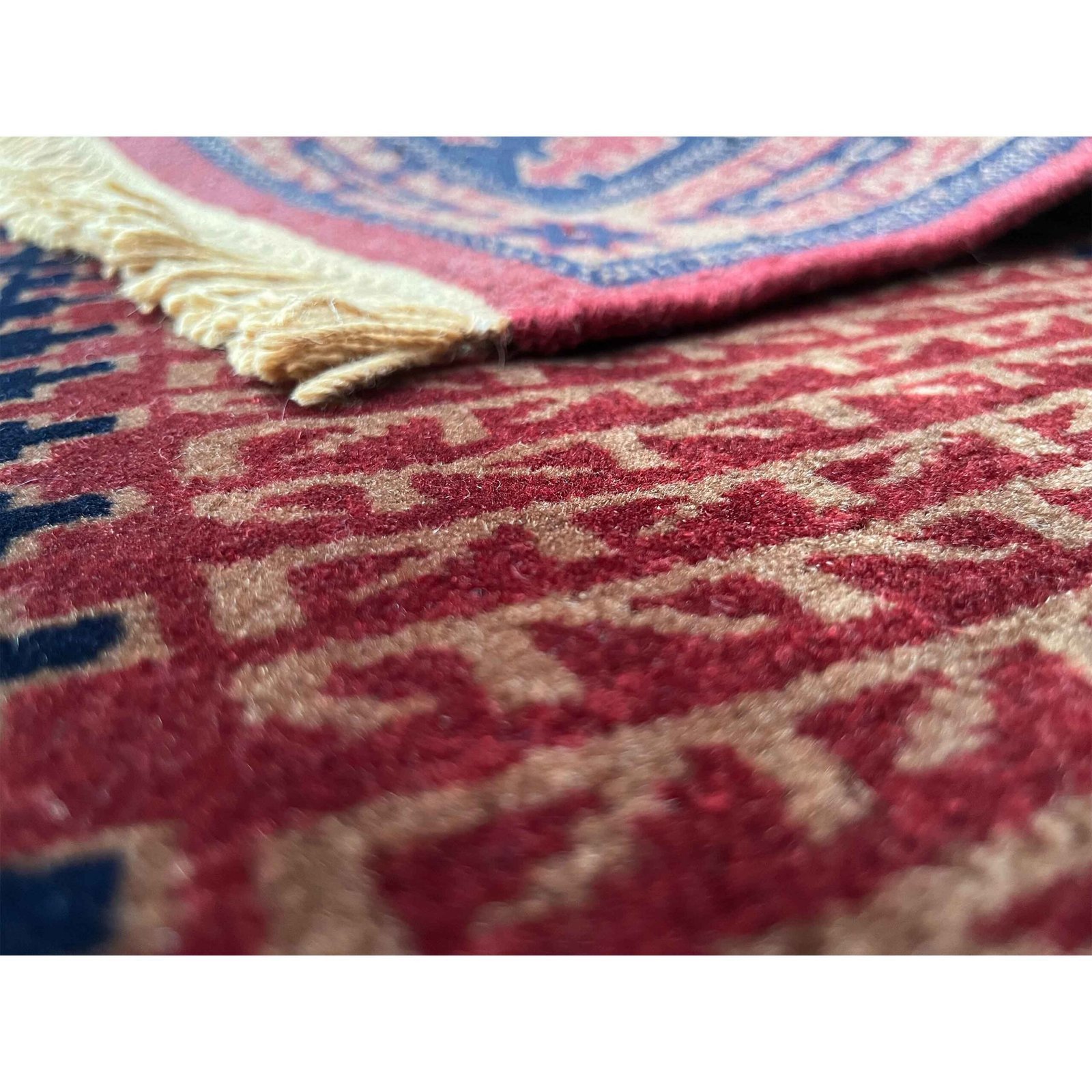 2x3 ft Hand Knotted Wool Red Tribal Carpet - Image 4