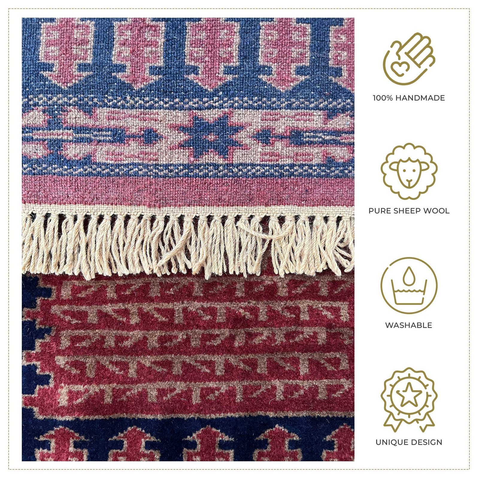 2x3 ft Hand Knotted Wool Red Tribal Carpet - Image 3