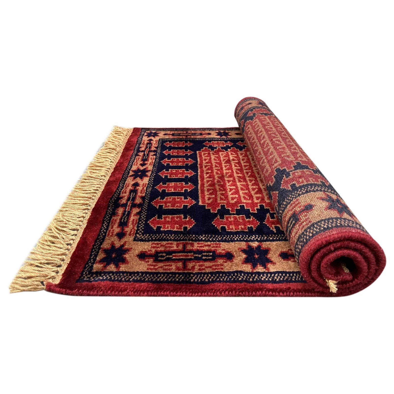 2x3 ft Hand Knotted Wool Red Tribal Carpet - Image 2