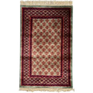 2x3 Feet Green Hand Knotted Wool Carpet Lichi