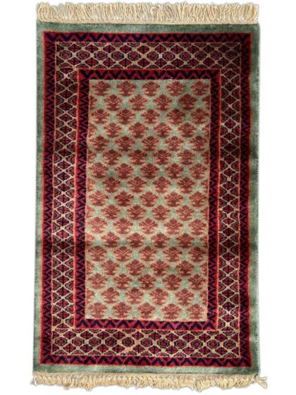 2x3 Feet Green Hand Knotted Wool Carpet Lichi
