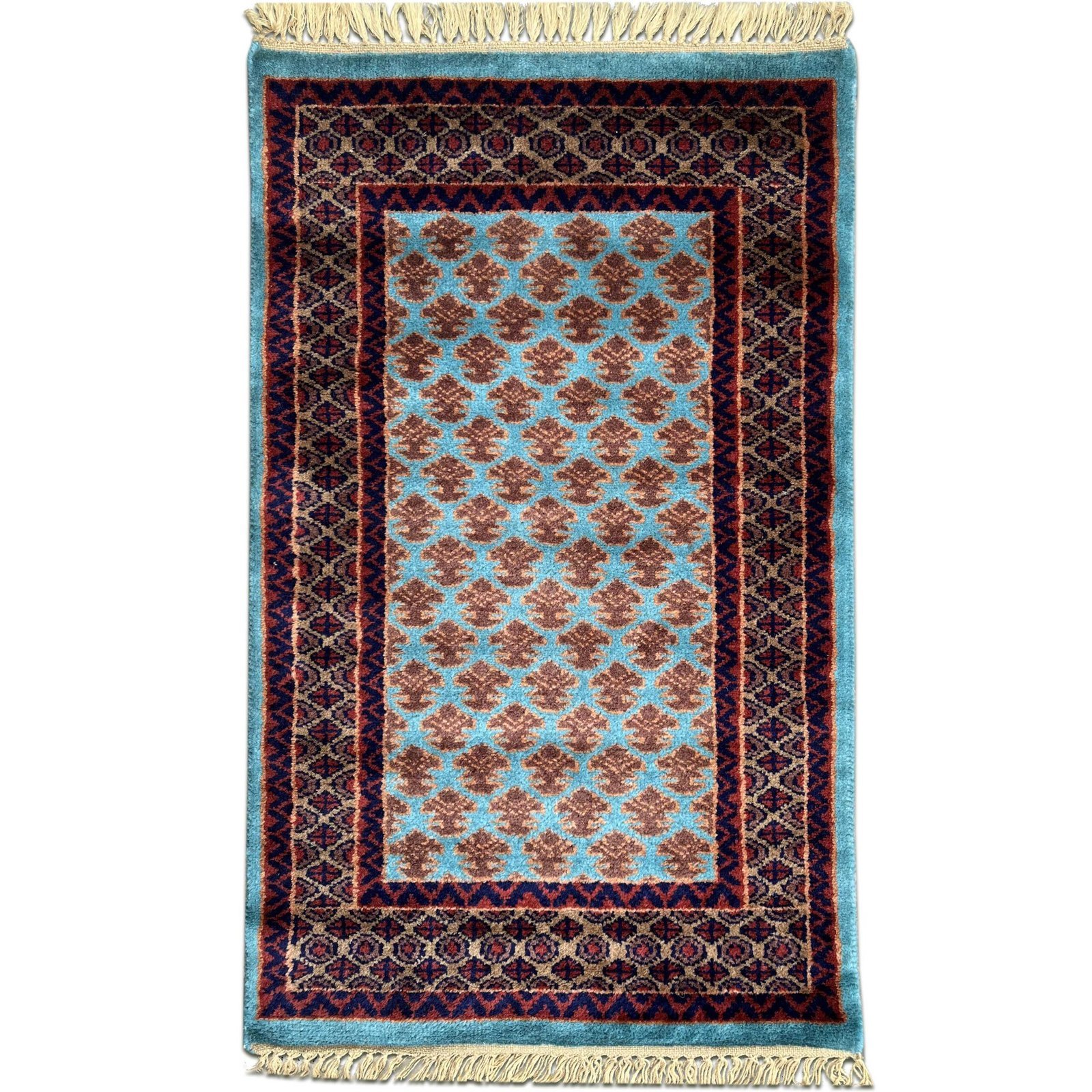 2x3 Feet Turquoise Hand Knotted Wool Carpet Lichi