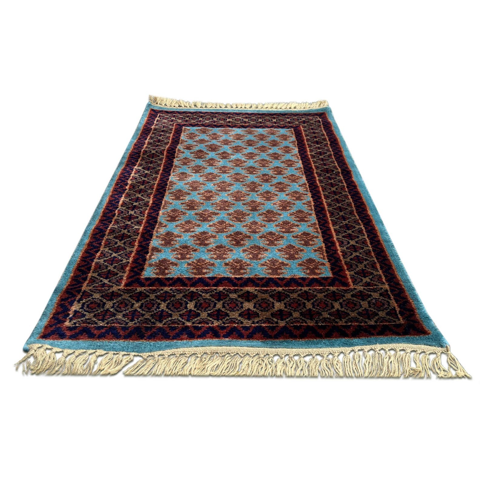 2x3 Feet Turquoise Hand Knotted Wool Carpet Lichi - Image 3