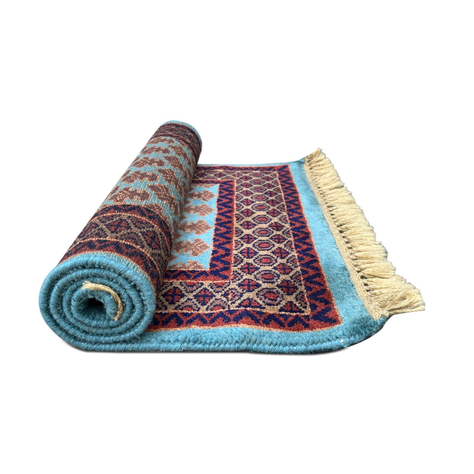 2x3 Feet Turquoise Hand Knotted Wool Carpet Lichi - Image 5