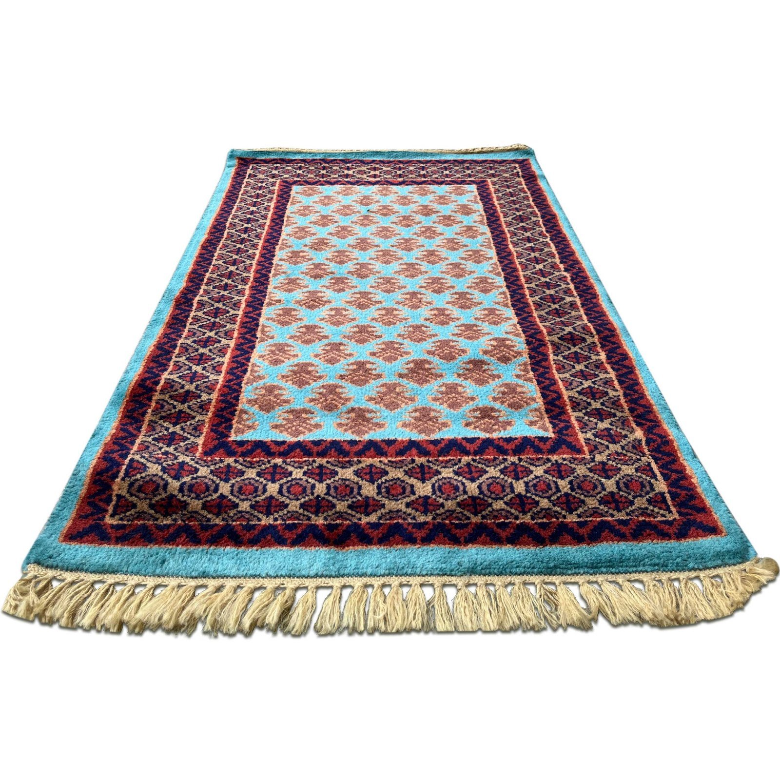 2x3 Feet Turquoise Hand Knotted Wool Carpet Lichi - Image 4