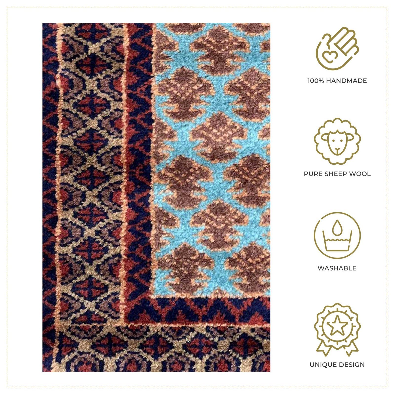 2x3 Feet Turquoise Hand Knotted Wool Carpet Lichi - Image 2