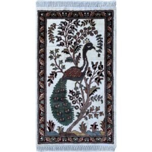 2x3 feet Handmade Carpet Peacock White