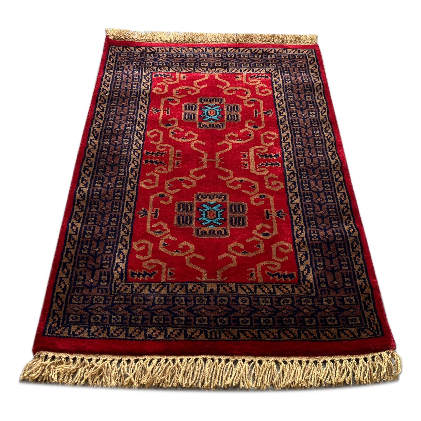 2x3 ft Handmade Knotted Wool Carpet Red Palace - Image 2