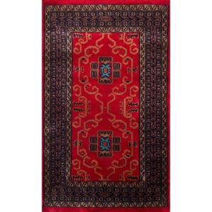 2x3 ft Handmade Knotted Wool Carpet Red Palace