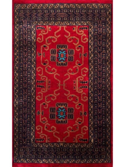 2x3 ft Handmade Knotted Wool Carpet Red Palace