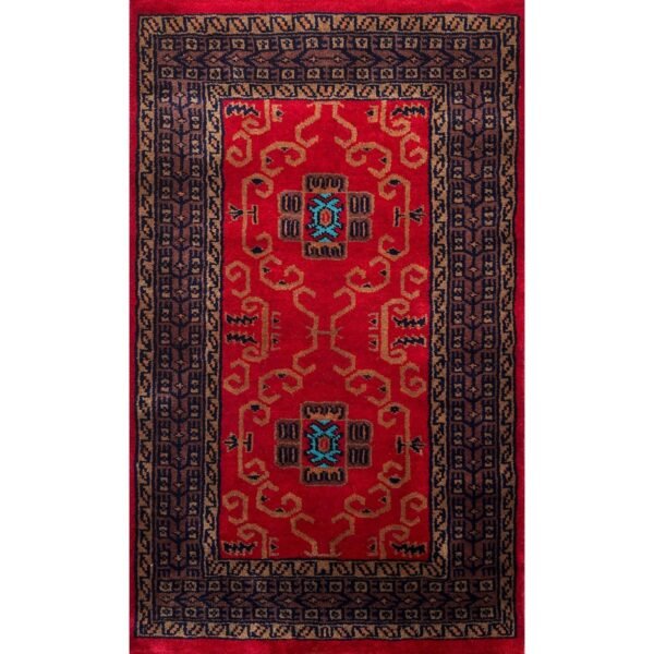 2x3 ft Handmade Knotted Wool Carpet Red Palace