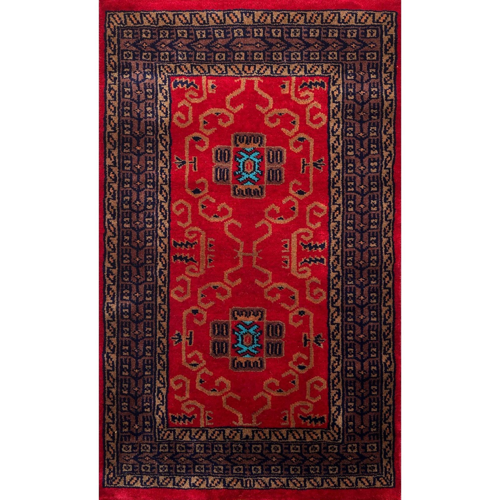 2x3 ft Handmade Knotted Wool Carpet Red Palace