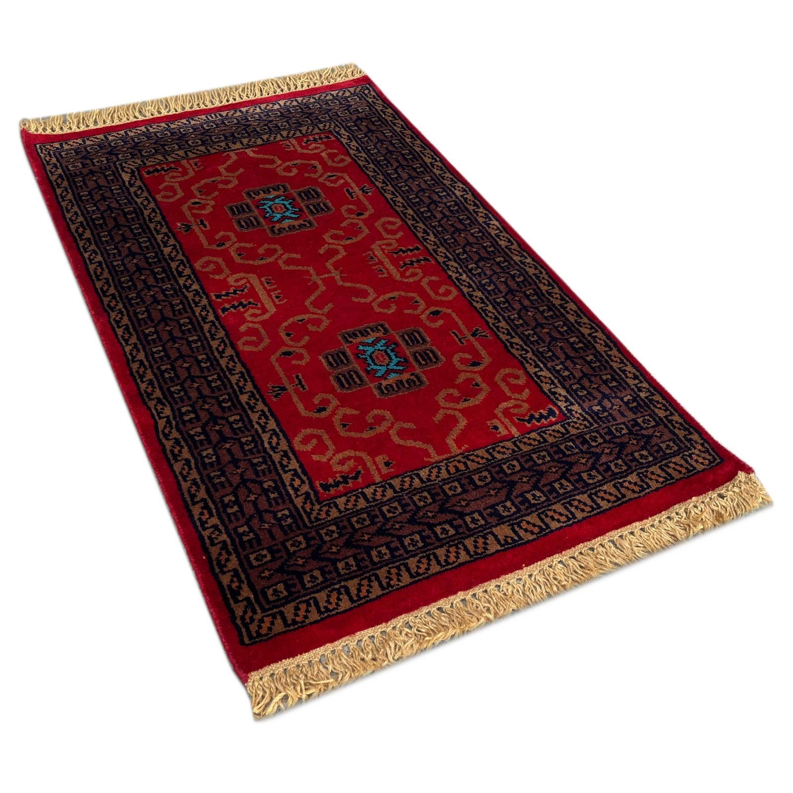 2x3 ft Handmade Knotted Wool Carpet Red Palace - Image 4