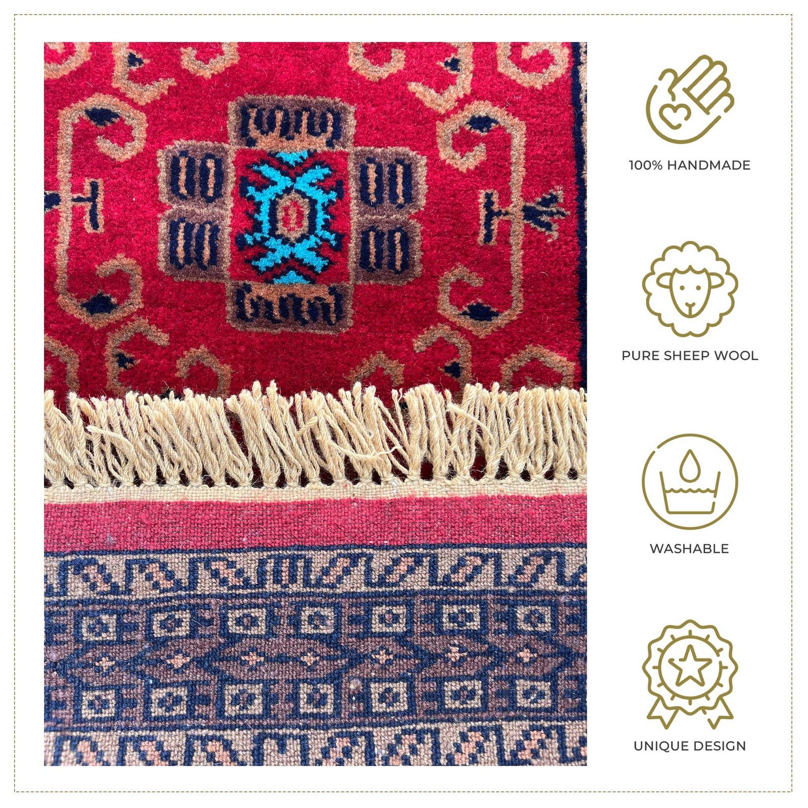 2x3 ft Handmade Knotted Wool Carpet Red Palace - Image 6