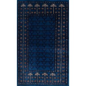 2x3 ft Hand Knotted Wool Carpet Blue Parda