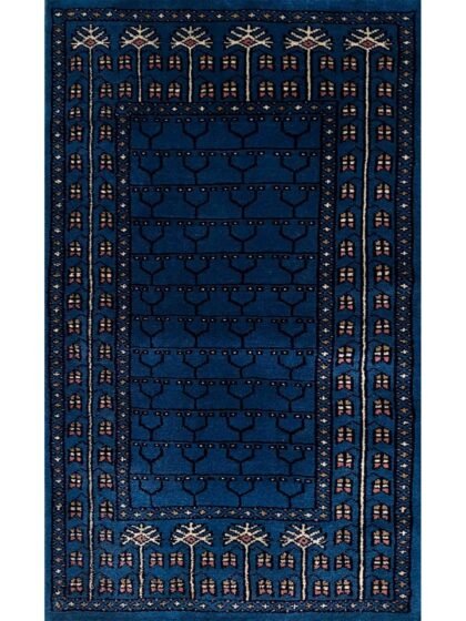 2x3 ft Hand Knotted Wool Carpet Blue Parda