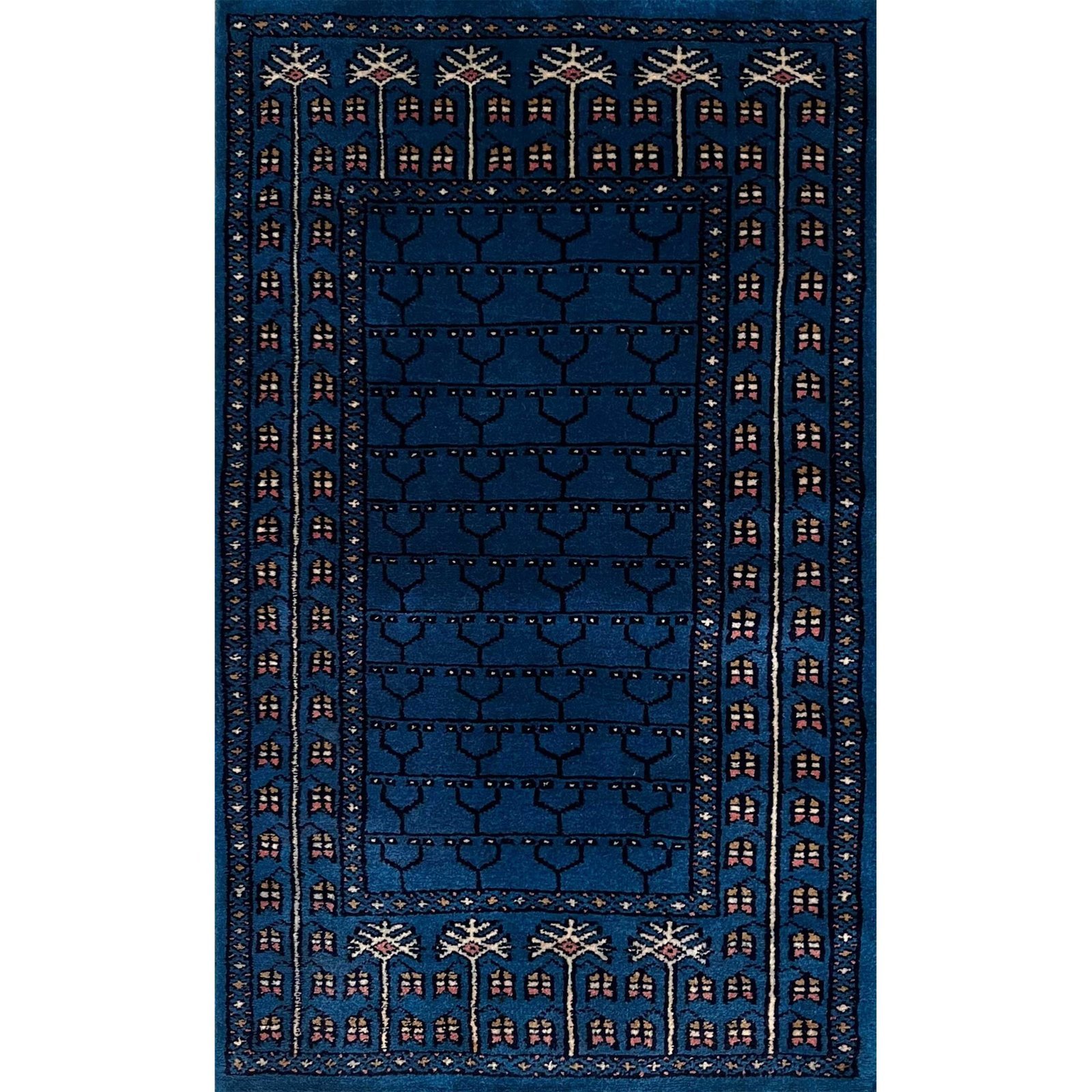 2x3 ft Hand Knotted Wool Carpet Blue Parda