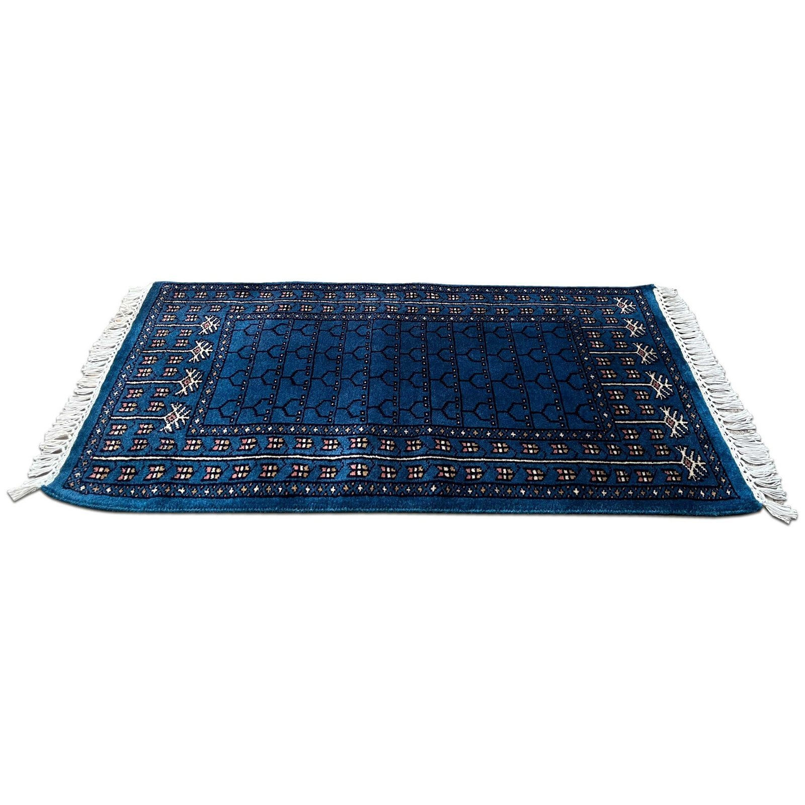 2x3 ft Hand Knotted Wool Carpet Blue Parda - Image 2