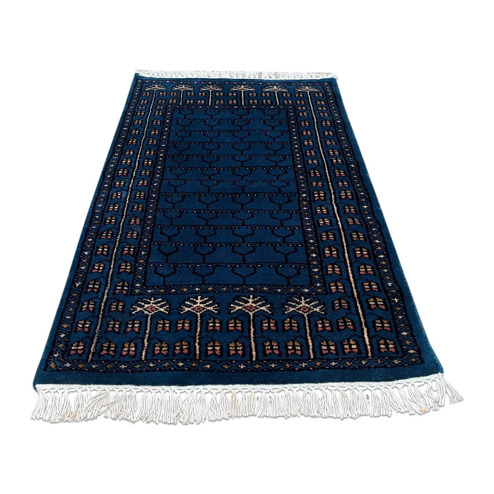 2x3 ft Hand Knotted Wool Carpet Blue Parda - Image 6