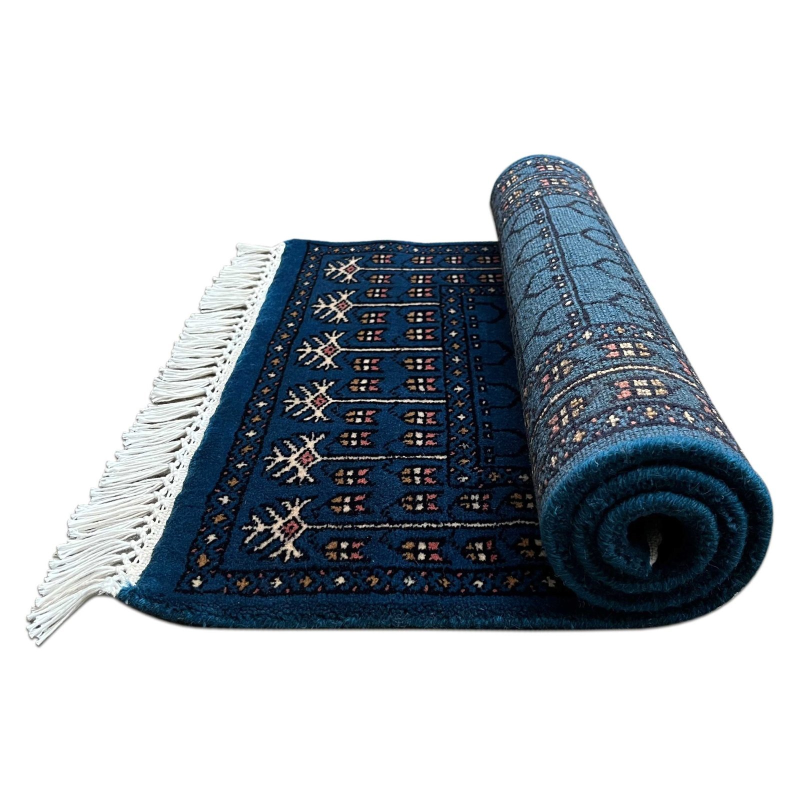 2x3 ft Hand Knotted Wool Carpet Blue Parda - Image 3