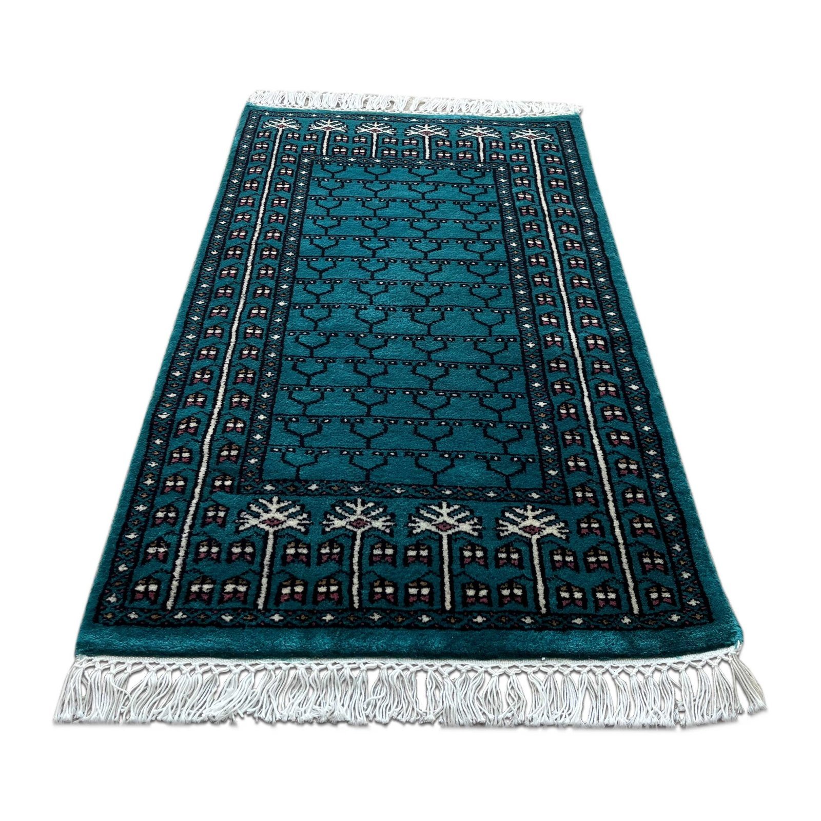 2x3 ft handmade Wool Carpet Turquoise Parda - Image 2