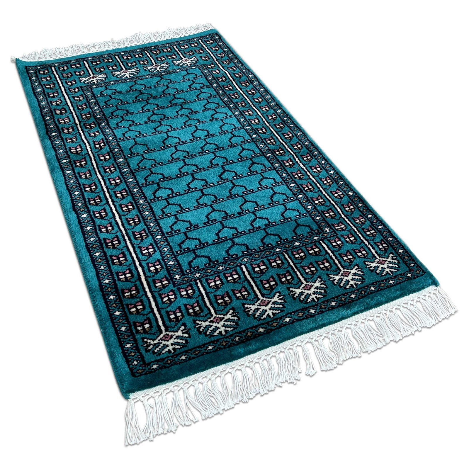 2x3 ft handmade Wool Carpet Turquoise Parda - Image 6