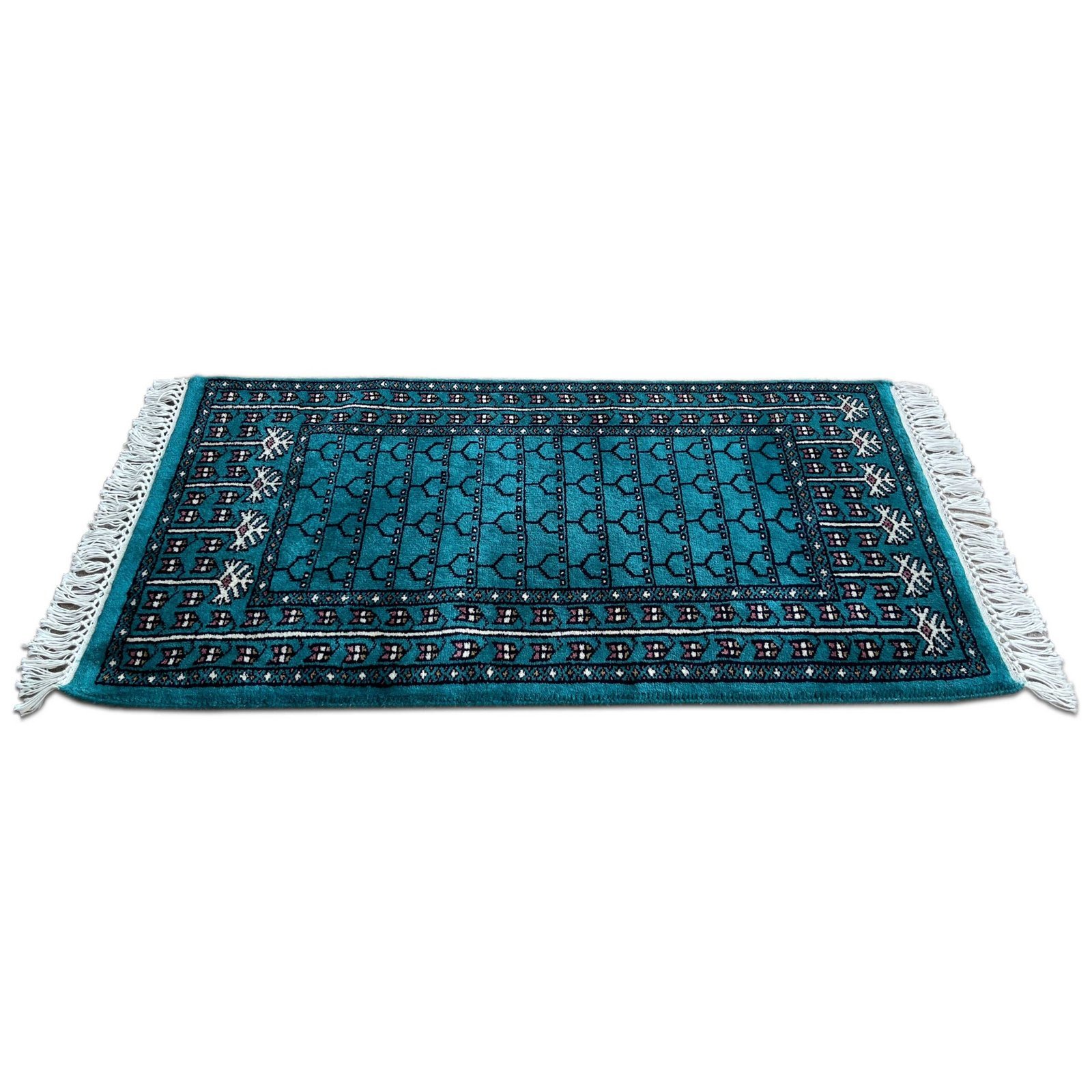 2x3 ft handmade Wool Carpet Turquoise Parda - Image 4