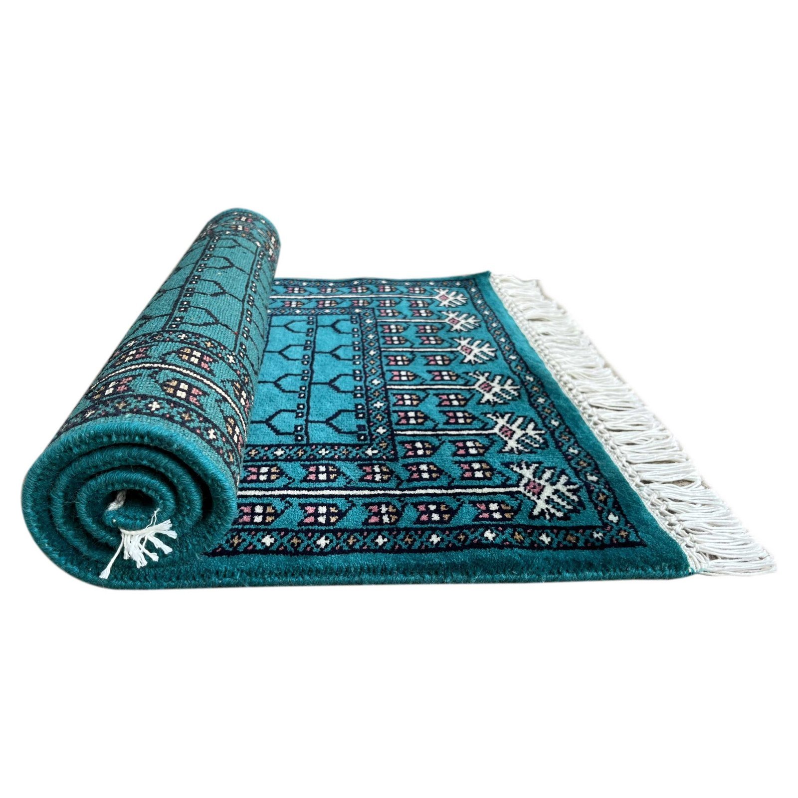 2x3 ft handmade Wool Carpet Turquoise Parda - Image 3
