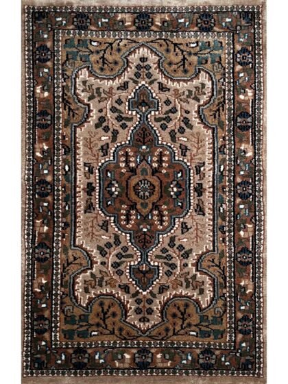 2x3 ft Hand Knotted Wool Carpet Beige Indo-Persian