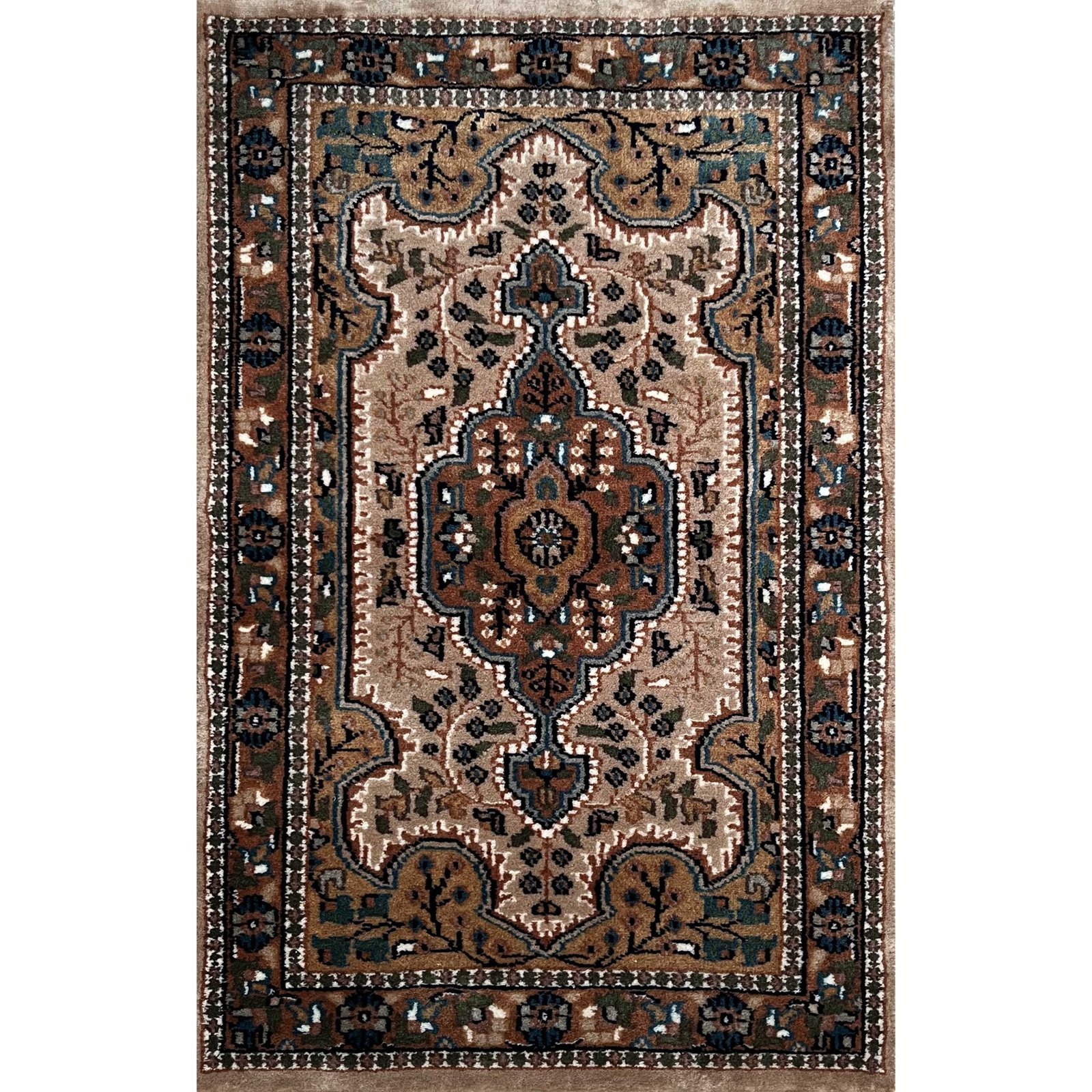 2x3 ft Hand Knotted Wool Carpet Beige Indo-Persian