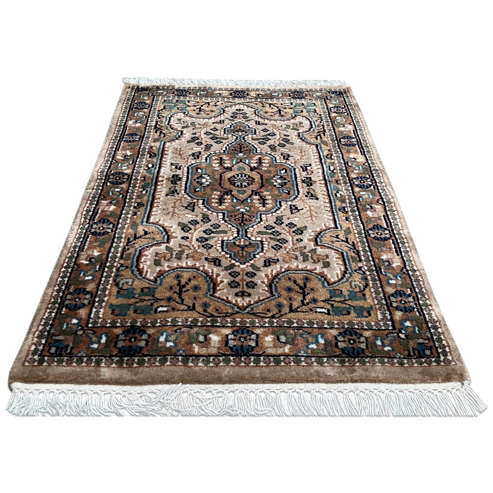 2x3 ft Hand Knotted Wool Carpet Beige Indo-Persian - Image 2