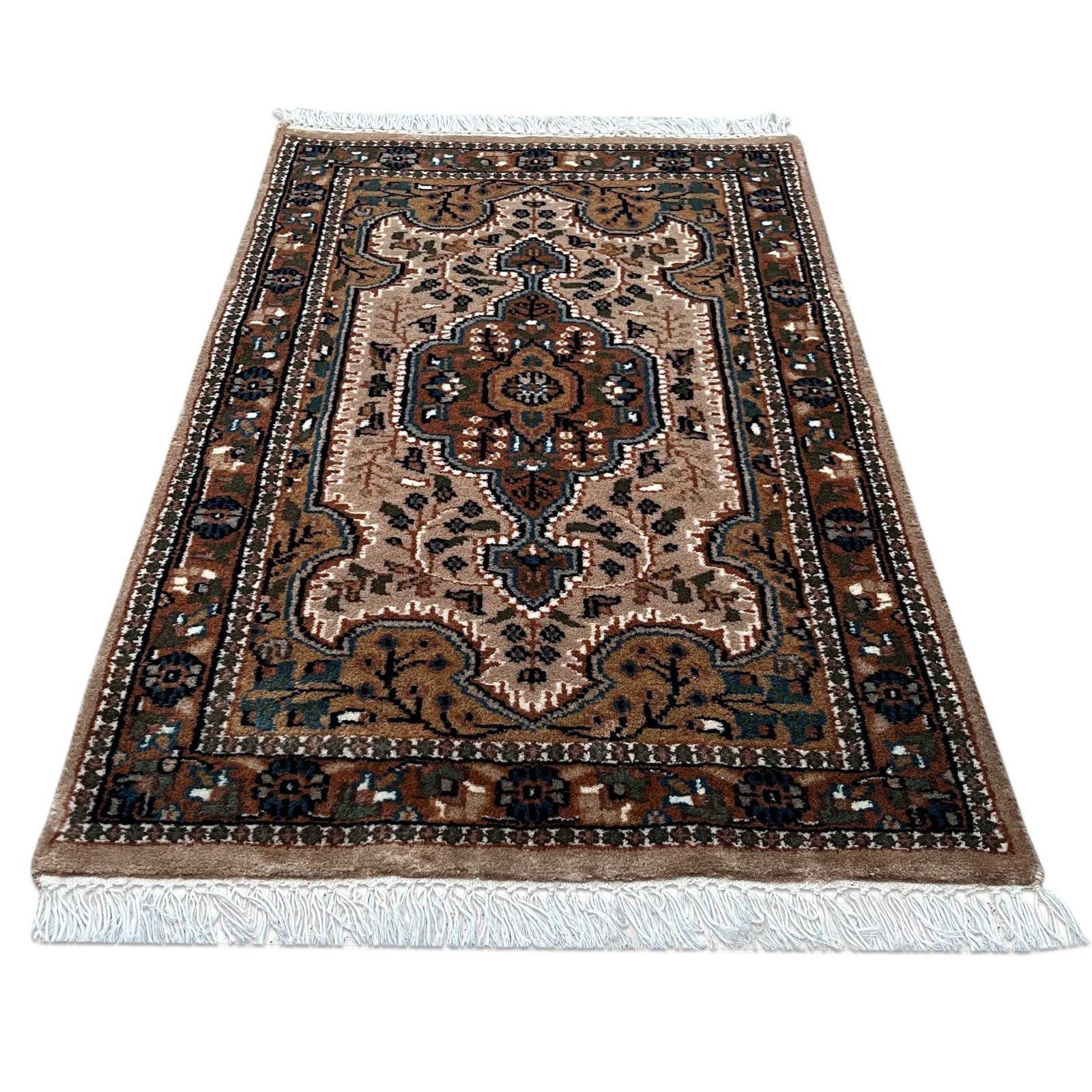 2x3 ft Hand Knotted Wool Carpet Beige Indo-Persian - Image 5