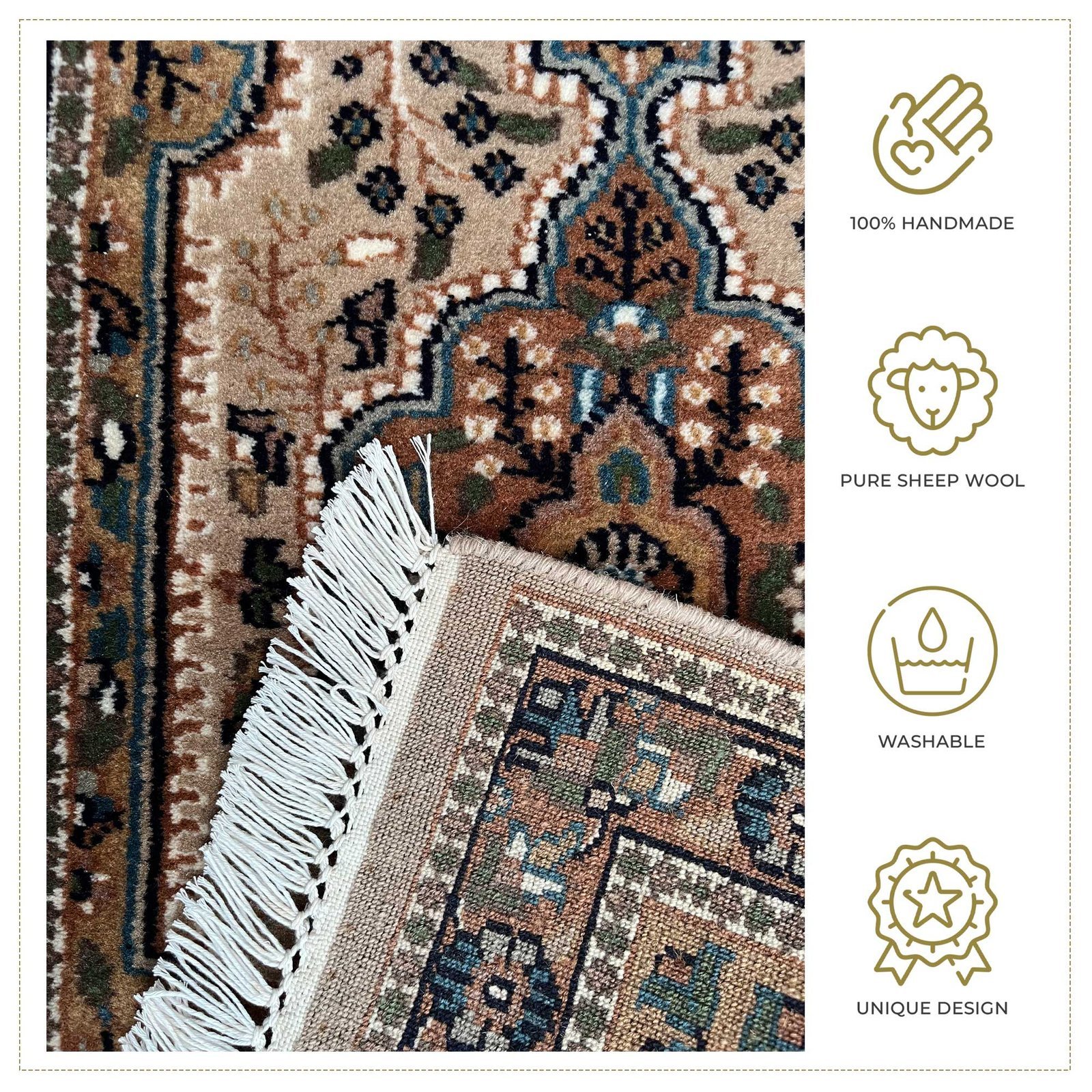 2x3 ft Hand Knotted Wool Carpet Beige Indo-Persian - Image 4
