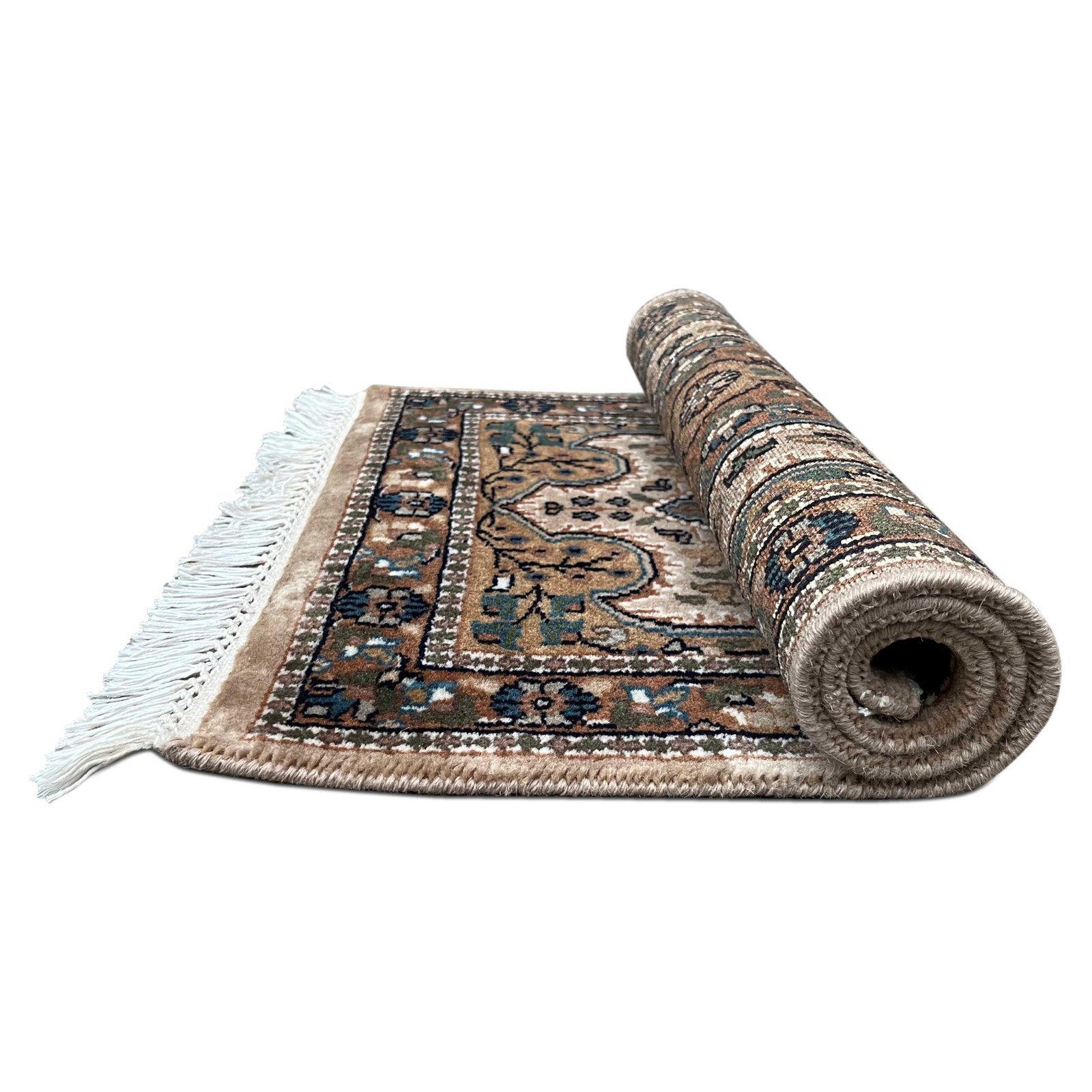 2x3 ft Hand Knotted Wool Carpet Beige Indo-Persian - Image 3