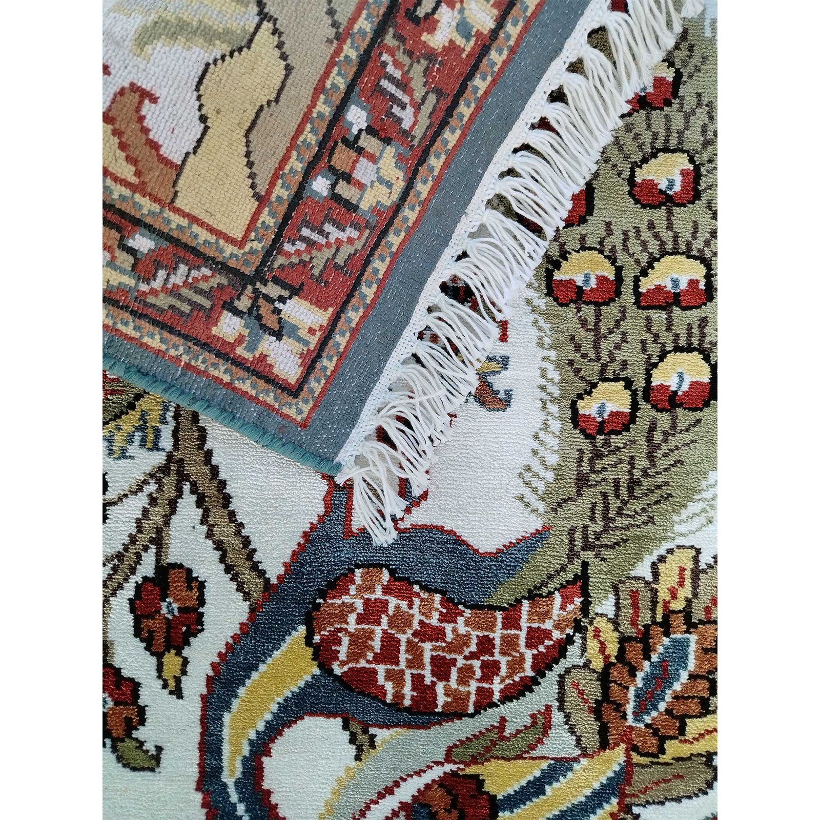 2x3 Ft Handmade Couple Peacock Bamboo Silk Carpet White - Image 6