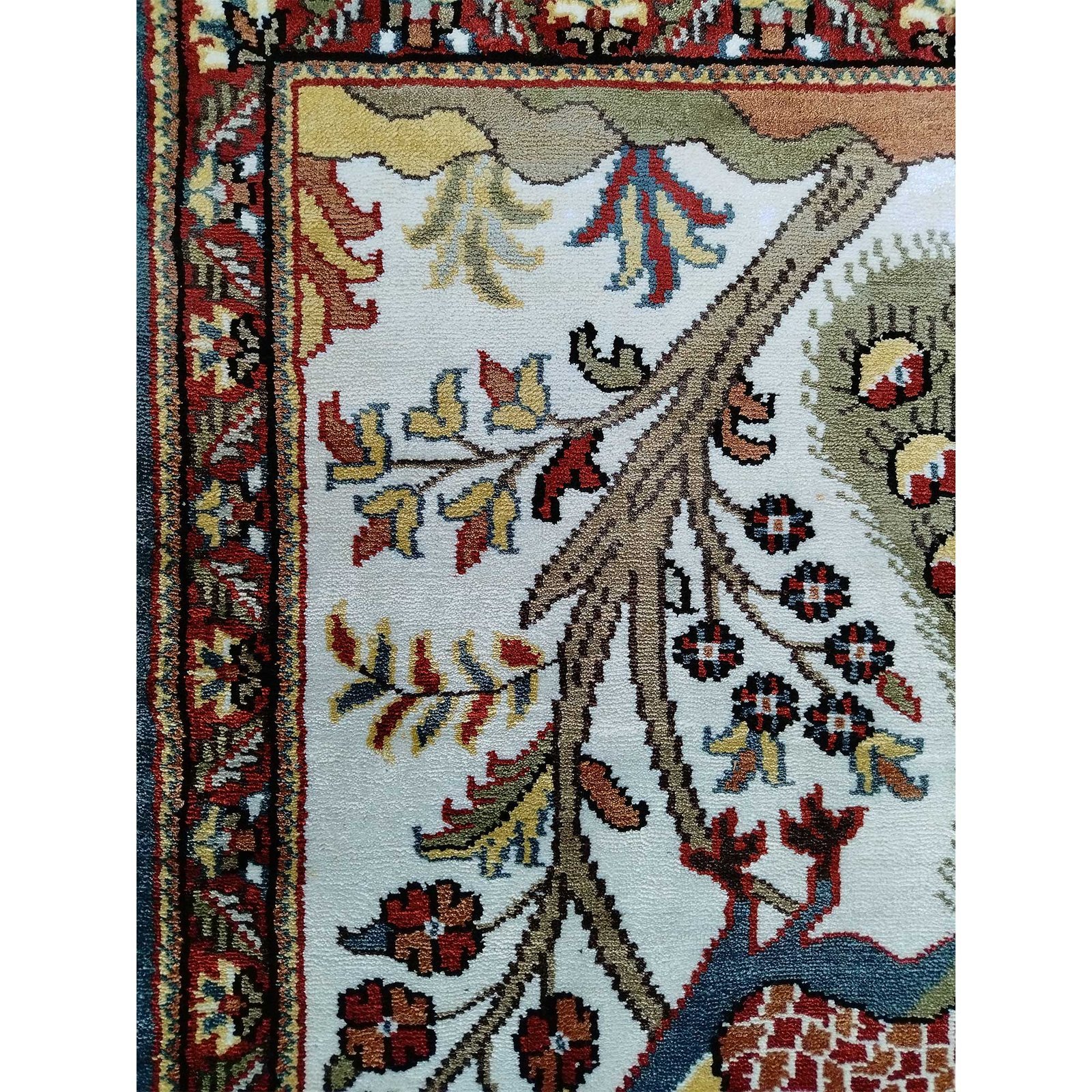 2x3 Ft Handmade Couple Peacock Bamboo Silk Carpet White - Image 5