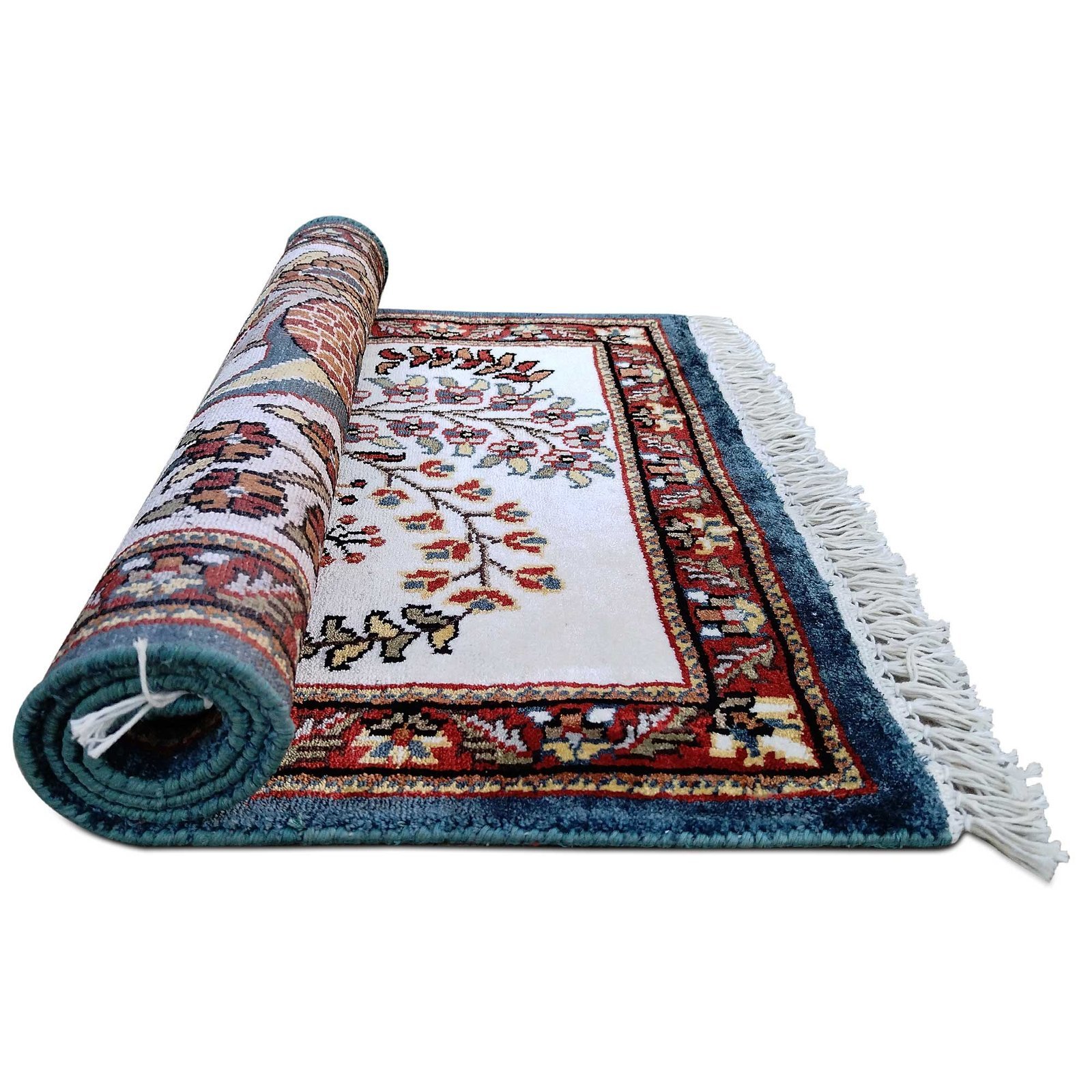 2x3 Ft Handmade Couple Peacock Bamboo Silk Carpet White - Image 7
