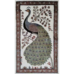 2x3 Feet Handmade Peacock Bamboo Silk Carpet White
