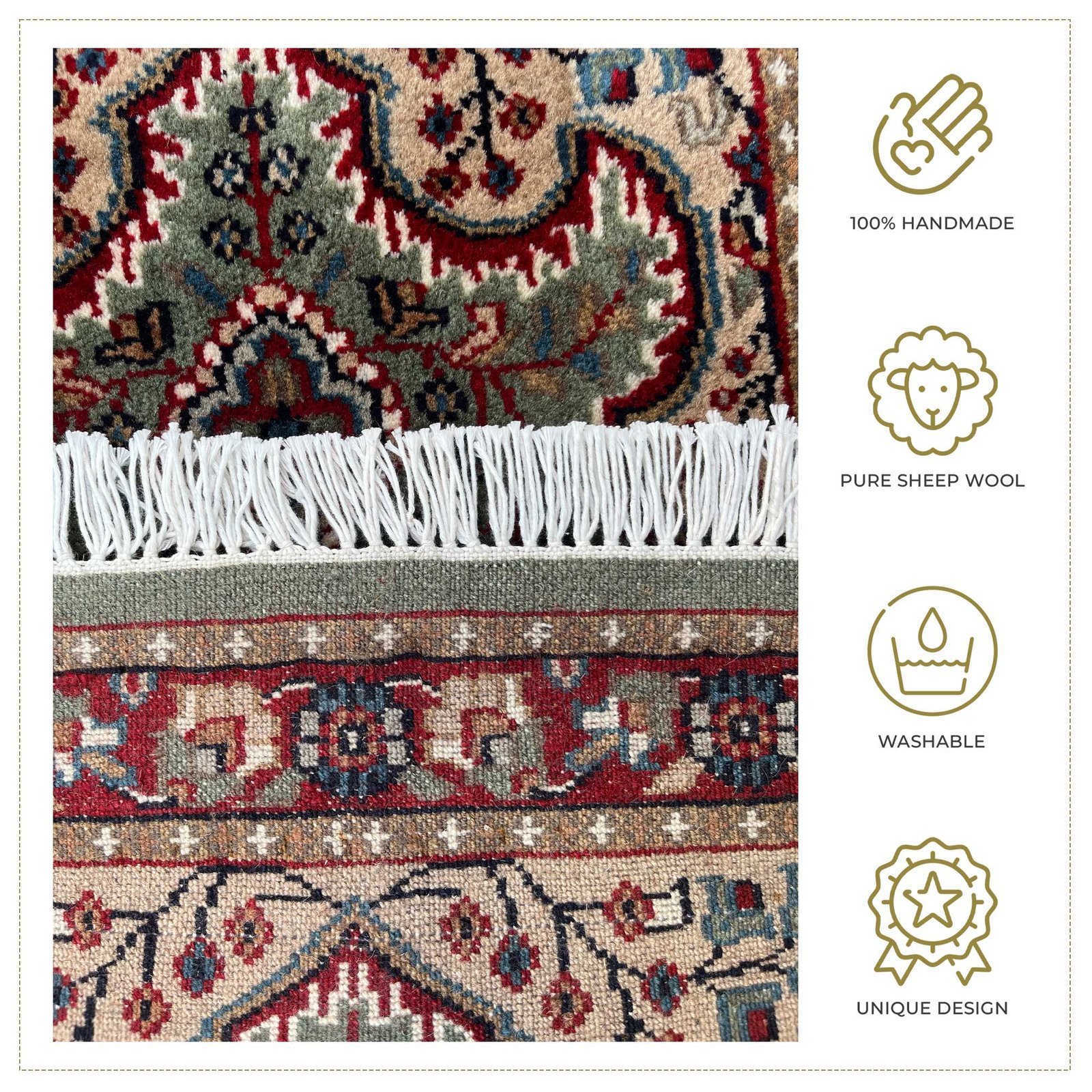 2x3 ft Hand Knotted Carpet Wool Green Indopersian - Image 3