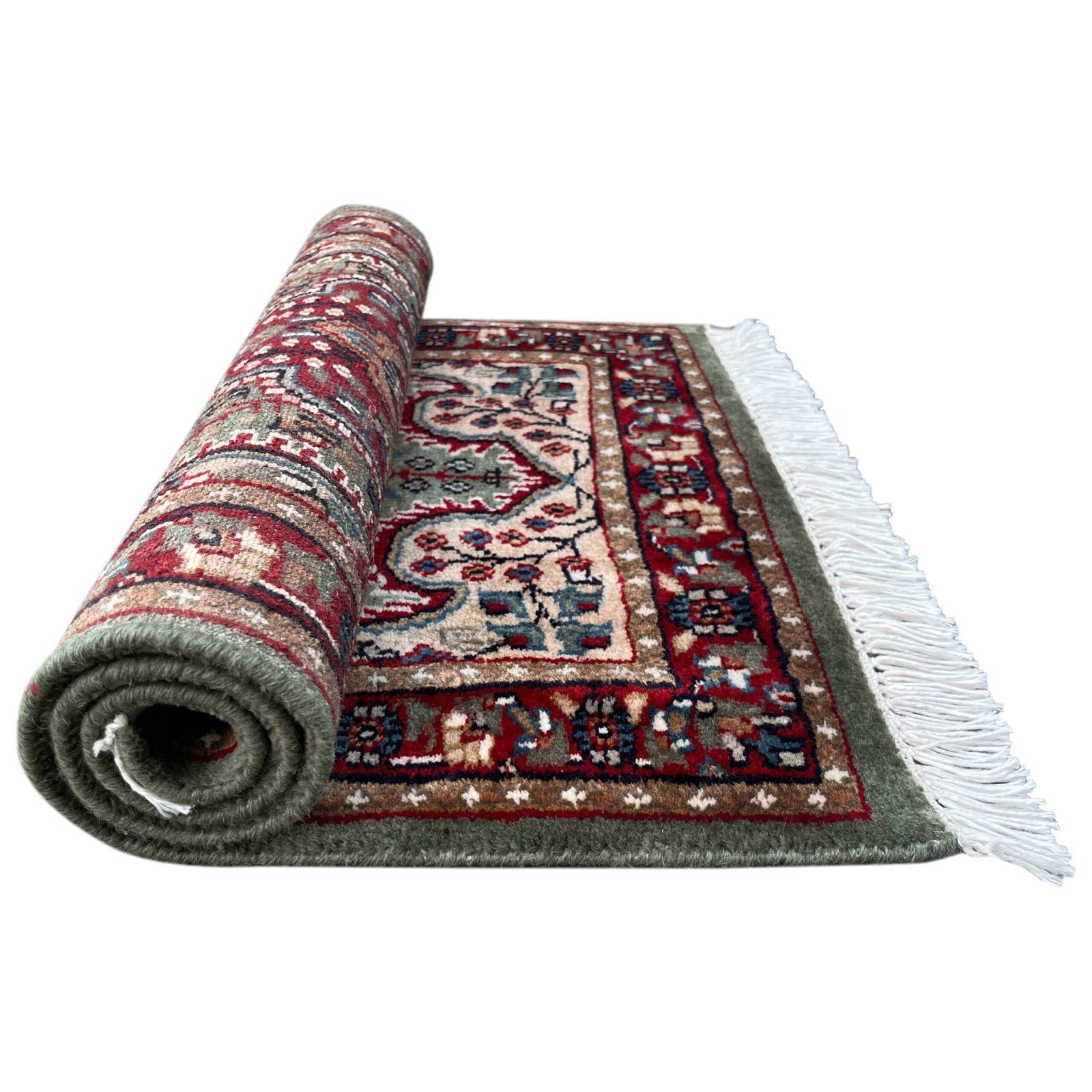 2x3 ft Hand Knotted Carpet Wool Green Indopersian - Image 5
