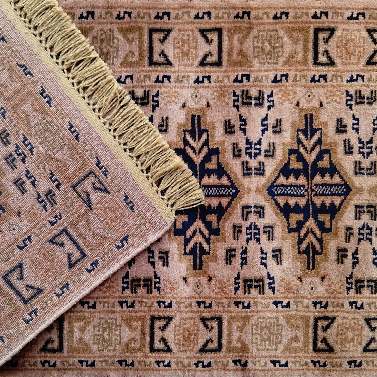 2x6 feet Hand Knotted Wool Runner Carpet Camel Tribal Bukhara - Image 5